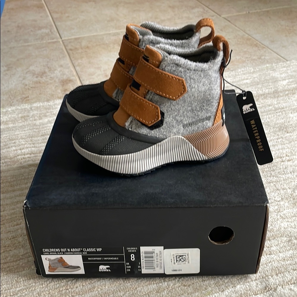 Sorel Kids' Out 'N About Classic WP Boots - Brown/Gray size 8 toddler